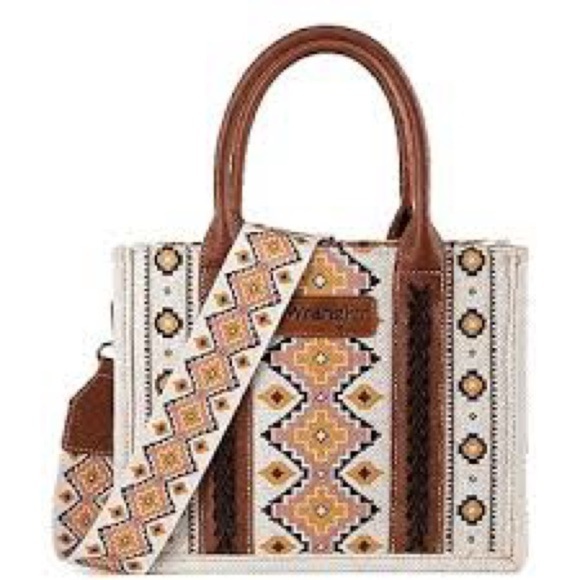 ** NWT**Wrangler Brown and Cream Tote Bag with Geometric Pattern - Picture 3 of 4